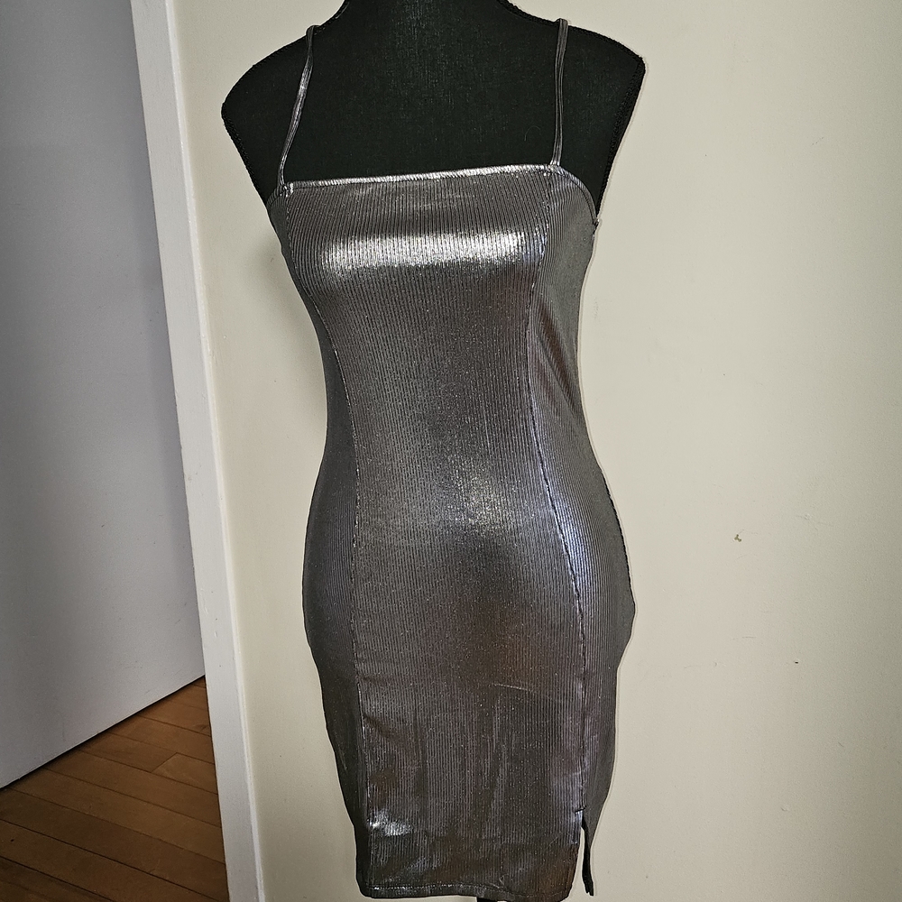 H&M Silver Sleeveless Spaghetti Strap Mini Dress